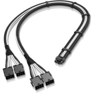 EZDIY-FAB GPU Power Sleeved Cable Extension, 16pin(12+4) 12VHPWR PCIe 5.0 Connector Male to 4X PCIE 8 PIN for RTX 3090Ti/RTX4090/RTX4080, with Pre-Installed Cable Combs-16AWG/Black White
