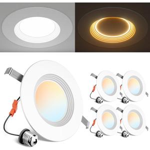 Ensenior 5/6 Inch 5CCT LED Can Lights with Night Light 4 Pack, Retrofit Led Recessed Lighting, Baffle Trim, Dimmable, 9W=110W, 1000LM, IC Rated - FCC