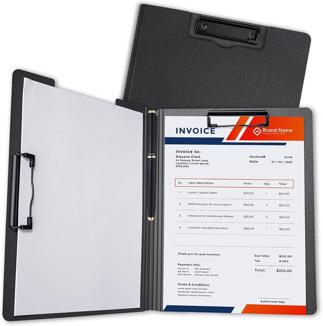 Tomorotec A4 Size Nursing Foldable Cover Clipboard with Pen Holder PP Foam Stationery Document Holder File Organizer Folder Writing Pad for Hospital Office School Business Classroom Supplies (Black)