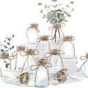 12 Pack Vintage Small Clear Bud Vase for Flowers Mini Crystal Decorative Bottle with Hemp Rope Bows for Housewarming Wedding Birthday Tabletop Decoration