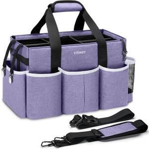 Ytonet Cleaning Caddy, Wearable Cleaning Supplies Organizer with 4 Foldable Dividers, Large Cleaning Caddy for Cleaning Supplies with Handle and Shoulder Straps, Cleaning Bags for Housekeepers, Purple