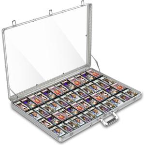 Card Display Case Large Aluminum 34" L x 22" W, Lockable Trading Card Case with Handle, 3" H Portable Trade Show Display Case for Sports Card/TCG/Jewelry Collection, Silver