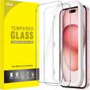 JETech Screen Protector for iPhone 15 6.1-Inch, Bubble Free, Tempered Glass Film with Easy Installation Tool, Case-Friendly, HD Clear, 2-Pack