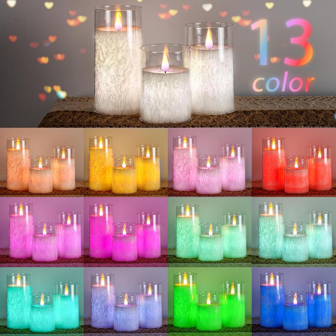 Homemory Color Changing Flameless Candles, Battery Operated LED Pillar Candles, Fake Electric Candles with Remote Control and Timers, Set of 3