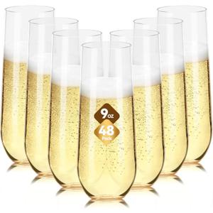 Showgeous 48 Pack 9oz Stemless Champagne Flutes Plastic Champagne Glasses