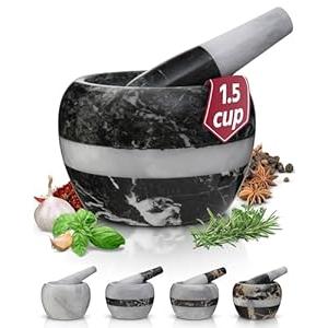 Gusto Nostro Natural Marble Mortar and Pestle Set Small| 4 Inch - 1.5 Cup | Mini Mortar Pestle Set for Grinding Herbs, Nuts, Grains | Pesto Grinding and Guacamole Stone Bowl | Marble Spice Crusher
