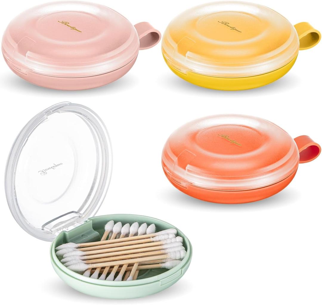 Kigley 4 Pcs Hair Tie Container Cotton Swab Holder Travel Hair Tie Holder Clip Flosser Dispenser Hair Accessories Organizer Box with Lid Portable Hanging Small Items Desktop Travel Storage