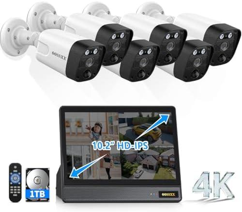4K PoE Security Camera System Surveillance, 8CH NVR with 10.2" IPS Monitor | Home Surveillance Cameras, 130° Wide Angle, AI Human Detection, Two-Way Audio, No Monthly Fee,Wired Cameras