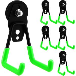 Landhoow 6 Pcs Large Magnetic Hooks Heavy Duty Garage Magnet Hooks Strong Storage Utility Magnetic Hangers with Anti Slip Rubber Coating for Indoor and Outdoor Hanging (Green)