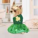 Idepet St. Patrick's Day Dog Dress with Bow Dog Tulle Skirt for Small Dog Girls Green Puppy Dress Cat Apparel Pet Holiday Outfits (Green 2, Large) (Large (Pack of 1))