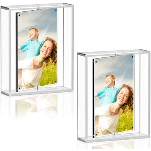 PPH-Sisy 8x10 Acrylic Magnetic Picture Frame 2 Pack, Double Sided 360 Rotating Clear Photo Frame, Frameless Desktop Display for Home Office Decor, Wedding Birthday Graduation Gift