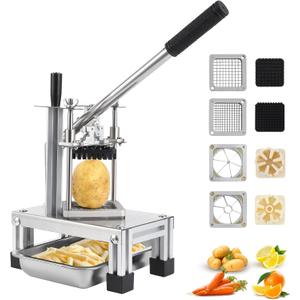 GarveeHome Commercial French Fry Cutter Vegetable Fruit Chopper with 4 Replacement Blades Stainless Steel Vegetable Dicer Fruit Slicer for Onion Potato Carrot Tomato