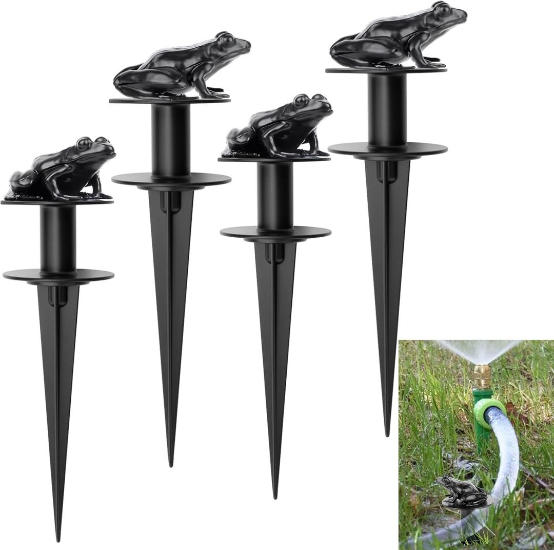 4 Pack Metal Garden Hose Guide Spike Decorative Watering Hose Guides Stakes Guards with Frog-Shaped Cast Iron for Lawn Yard Outside Plants Flower Beds Protection