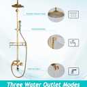 Antique Brass Shower Fixture Bathroom Shower Faucet Set 8 Inch Rainfall Shower Head Handled Shower Waterfall Tub Spout Wall Mounted Outdoor Shower System with Shower Shelf