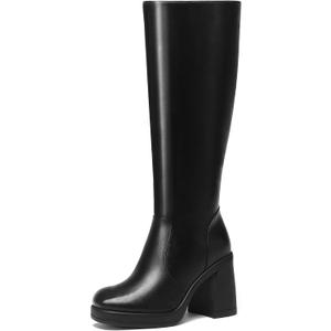 Knee High Boots Women Chunky Heeled Square Toe Boot Platform Tall Long Boots Side Zipper Gogo Boots, Tall, Size 8