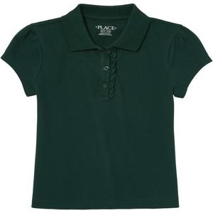 The Children's Place Girls' Short Sleeve Ruffle Pique Polo (Green, L)