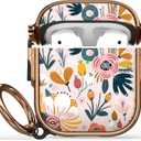 Maxjoy for AirPods Case with Lock, Flower AirPod Case Lock Hard Protective Cute AirPods 2 Cover for Women Men with Keychain for AirPod 2nd 1st Generation Cover 2&1, Floral (Pink + Red)