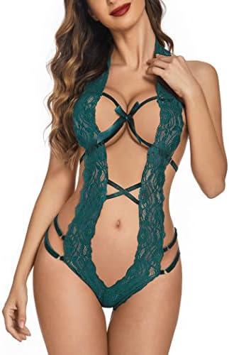 Avidlove Women Deep V Halter Lingerie Teddy One Piece Bodysuit Lace Babydoll M