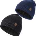 Winter Beanies Hats for Men Women, 2-Pack Soft Fleece Lined Beanie, Insulated Ski Stocking Cap for Cold Weather