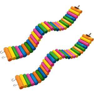 2Piece Hamster Colorful Bridge,Flexible Bendy Climbing Ladder Hanging Wooden Stairs Chew Toy for Bird Parrot Chipmunk Sugar Glider Gerbil Mice (2Pcs, coloured)