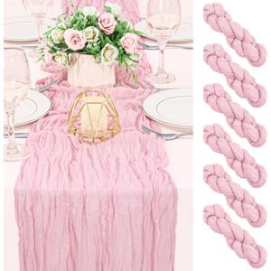 6 Pack 120 Inch Pink Cheesecloth Table Runner Boho Rustic Gauze Sheer Romantic 10 FT Long Cheese Cloth Table Runner for Bridal Baby Shower Wedding Party Birthday Holiday Home Easter Decor