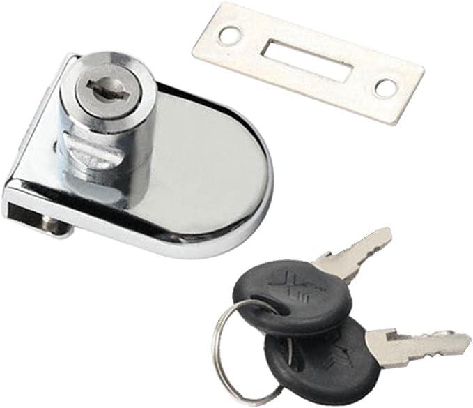 Sliding Glass Cabinet Lock with Keys, Easy Install Showcase Lock Chrome Plated Finish Fits 3-8mm Glass Thickness - Perfect for Display Cabinets & Windows - 54x38mm A
