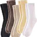 VoJoPi 5 Pairs Fuzzy Socks for Women - Microfiber Super Soft Fluffy Warm Winter Home Bed Cute Sleeping Cozy Socks, US 5-10 (01-black/Brown/Khaki/Yellow/White)