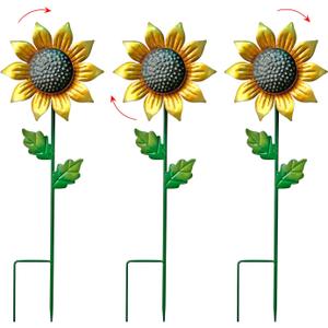 WAIU Metal Sunflower Flower Garden Stakes, Wind Catcher Spinner Garden Stakes, Garden Windmill Stakes Outdoor Wind Catchers, Yard Decor Stakes, Set of 3