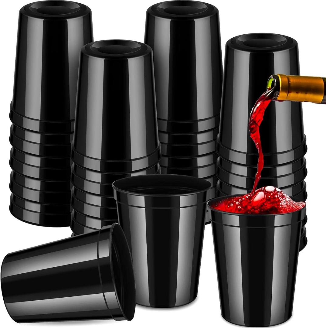 Nuogo 120 Packs Black Plastic Cups Bulk 16OZ Stadium Disposable Party Blank Drinking Cocktails for Wedding Picnics Halloween Christmas Thanksgiving Supplies