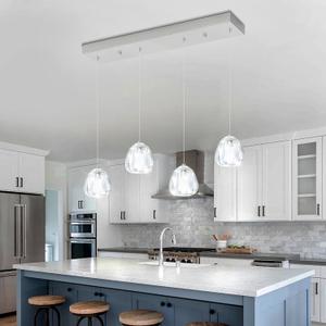 4-Light Crystal Kitchen Island Pendant Light Rectangular Chandelier Silver, Rectangle 4-lights