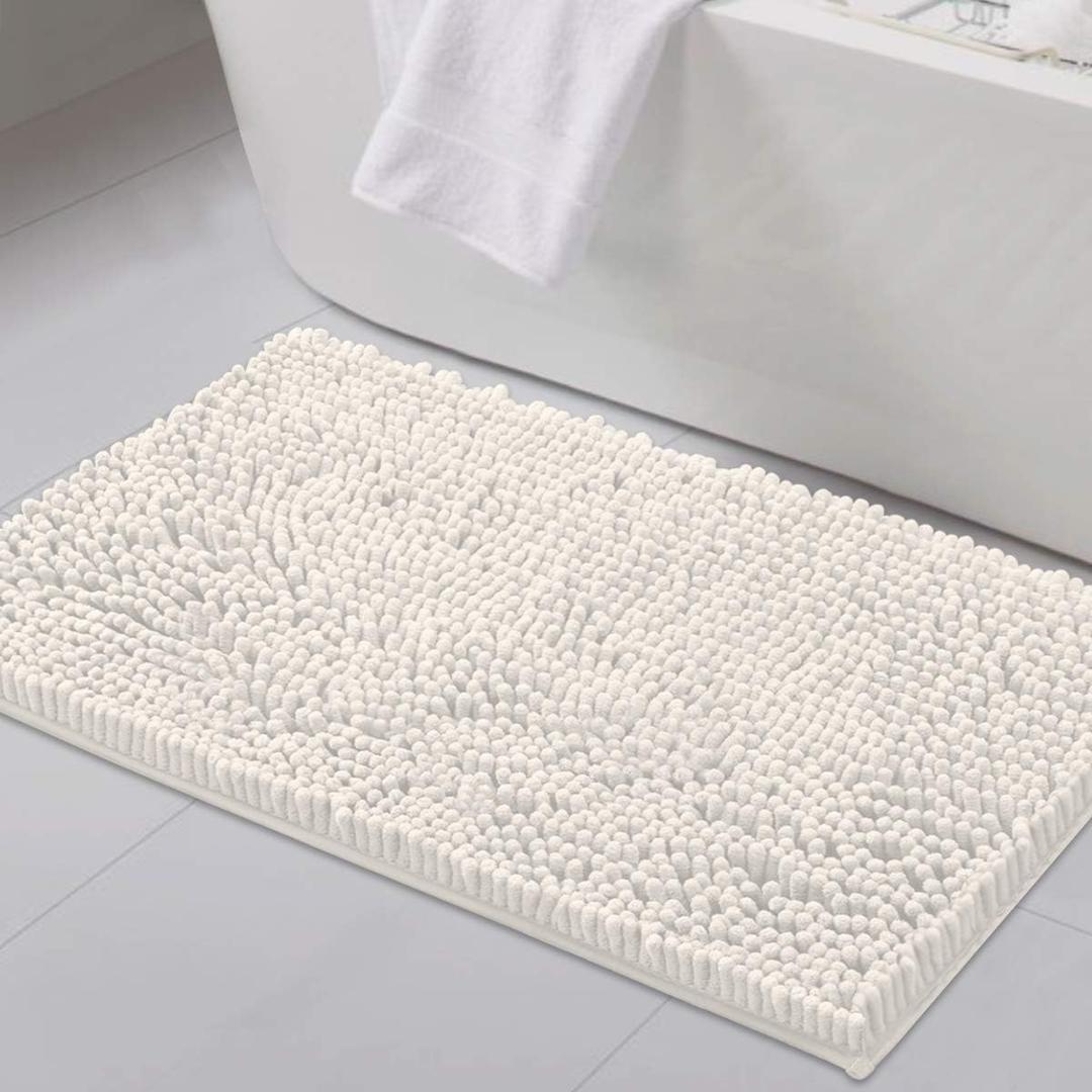 H.VERSAILTEX Bathroom Rugs Bath Mats Non Slip Luxury Chenille Extra Soft Absorbent Shaggy Rugs Washable Dry Fast Plush Area Carpet Mats for Bath Room, Tub - Ivory - 1'8" x 2'8" (Rectangular)