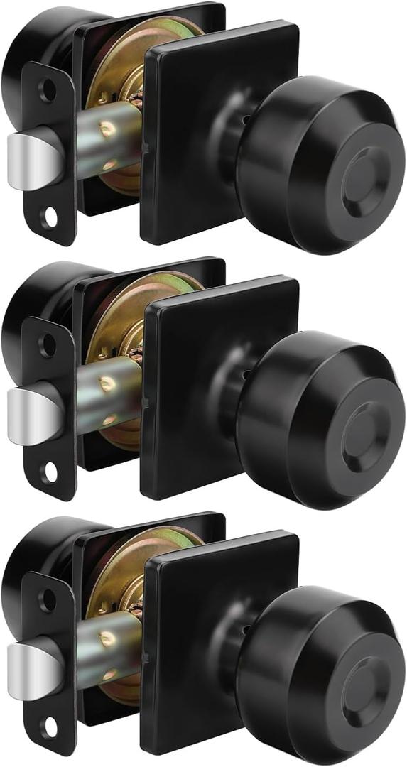 goldenwarm Black Closet Door Knobs, Matte Black Passage Door Knob Interior, Square Interior DoorKnobs for Hall and Closet (3 Pack)