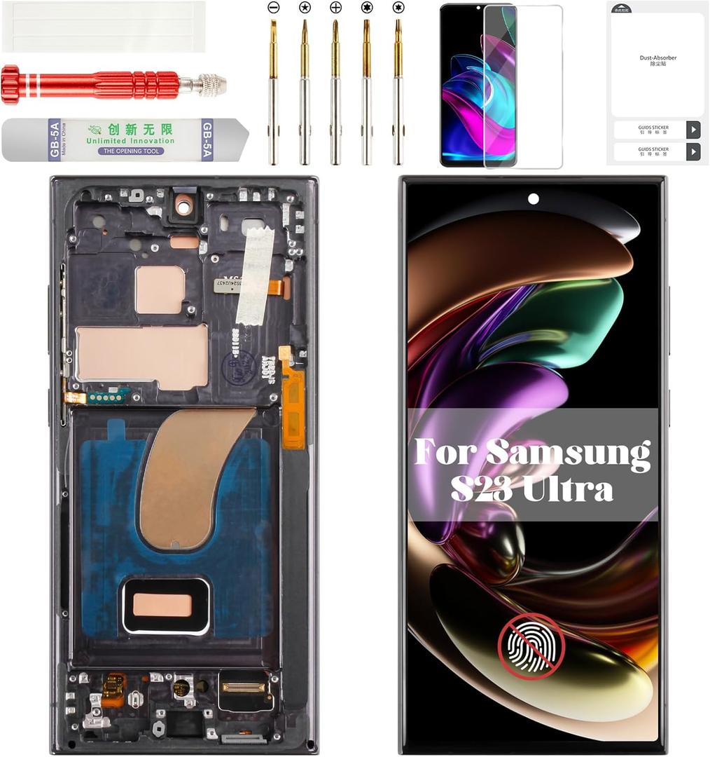 TFT for Samsung S23 Ultra 5g Screen Replacement for Samsung Galaxy S23 Ultra LCD for Samsung S23 Ultra 5g Display Touch Digitizer Screen Assembly Replacement with Frame Black (US Version)