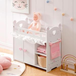 ROBOTIME Baby Doll Crib  Wooden Baby Doll Changing Table with Storage  Bedding & Hooks, Fits 18-21" Dolls, Doll Bed Playset for Girls Ages 3+