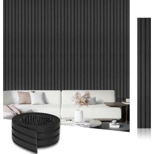 Black Peel and Stick PVC Slat Wall Panel, 4x96 Self-Adhesive Thick Faux Wood Grain Wallpaper Panel, 3D Sound Proof Panels for Walls, Removable Wood Panels for Wall Peel and Stick for Accent Walls