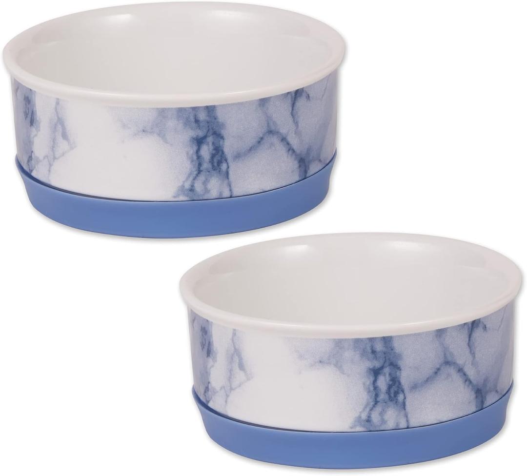 Bone Dry Ceramic Marble Non-Slip Pet Bowls, Dishwasher Safe, Small Set, 4.25x2, Blue, 2 Count