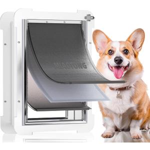 3Flap Medium Dog Door for Door with Metal Sliding Lock Panel, Energy Efficient Pet Door with Steel Frame, Telescoping Tunnel,Never Rust Ruff Weather Doggie Door （Pets Up to 40 Lb）