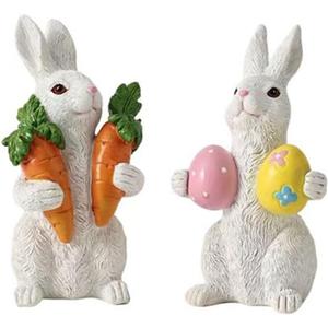 Easter decorations - Easter Bunny decorations -Resin rabbits With carrot and eggs -Bunny statues for indoor tabletop decor,Adorable rabbit figurines for easter table decor,Home,office,gifts