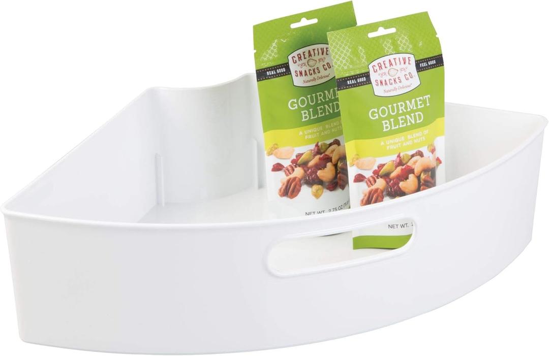 iDesign Recycled Plastic 1/4 Wedge Lazy Susan Turntable Organizer with Handle, Pantry, Bathroom, General Storage and More  16.5" x 11" x 4", White