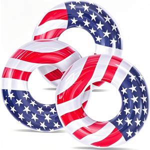 3 Pack Inflatable USA Flag Pool Floats for Kids Adults - 35.5 inch Swim Tubes Rings for Lake Beach, Red White & Blue Pool Floaties Summer Pool Party 250th Anniversary America Flag Patriotic Toy