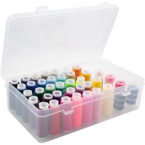 42 Slot Sewing Thread Box with 58 Types of Sewing Threads, Portable Transparent Storage Box Bobbin Needle Spool Organizer for Embroidery and Quilting, 9.25 x 5.3 x 2.5 Inch