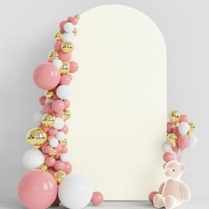 Wokceer 7.2FT Wedding Arch Backdrop Cover Spandex Fitted Ivory Arch Covers Round Top Chiara Arches Backdrop Cover for Birthday Party Ceremony Banquet Decoration