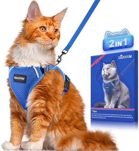 Halypet Cat Harness and Leash Set [ MAX Safety Third Generation ] Escape Proof Soft Adjustable Cat Leash Breathable Comfortable Vest Easy to Wear Kitten Harness for Outdoor Walking