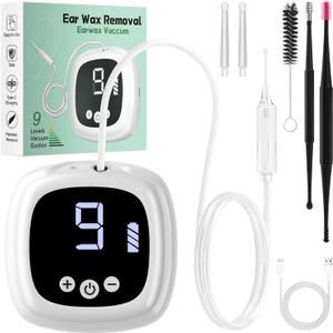 Ear Vacuum Wax Remover, Earwax Removal Kit with 9 Levels Strong Suction, Electric USB Rechargeable Ear Suction Vacuum Tool for Adult and Kids (White)