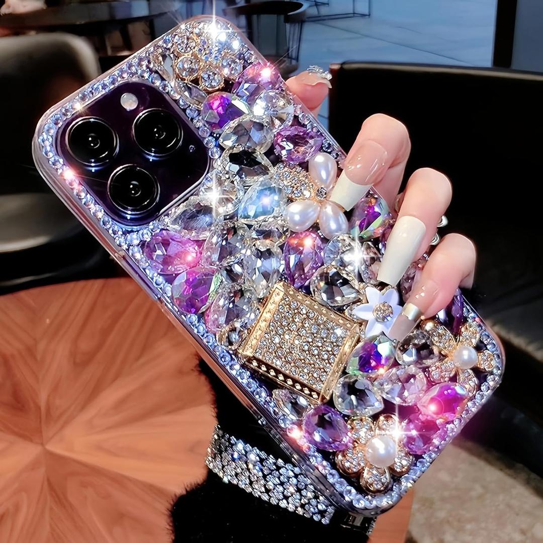 Compatible with iPhone 16 Pro Max Bling Glitter Case Luxury Cute Sparkle Rhinestone Diamond Girly Protective Phone Cover Case for Women Girl (Purple)