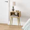 Natural Nightstand Set of 2, Small Bed Side Table for Small Spaces, Mid Century Modern Nightstand End Table with Open Storage, Side Table for Bedroom Living Room, MLBZ20Y-2