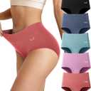 Saliryj Women's Cotton Underwear High Waisted Underwear Soft Briefs Full Coverage Ladies Panties 5 Pack(Regular & Plus Size) (Multicolor-5pcs-g2)