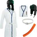 Christmas Vacation Cousin Eddie Costume Role Play White Robe Belt with Trapper Hat for Men Halloween Party (White)