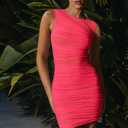 GOKATOSAU Women Sexy Summer Full Ruched Bodycon Mini Club Dress, Small