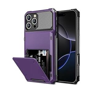 Vofolen Compatible with iPhone 16 Pro Case with Card Holder Dual Layer Heavy Duty Drop Protection Hidden Flip 4-Card Slot Wallet Phone Case for iPhone 16 Pro for Women Men, 6.3 Inch Grey, Purple